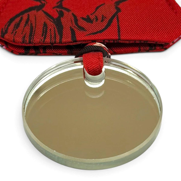 Excellent HERMES Clochette Necklace Mirror Pendant Accessory Red silk Women