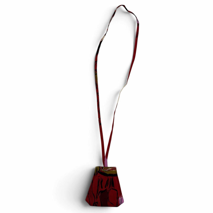 Excellent HERMES Clochette Necklace Mirror Pendant Accessory Red silk Women
