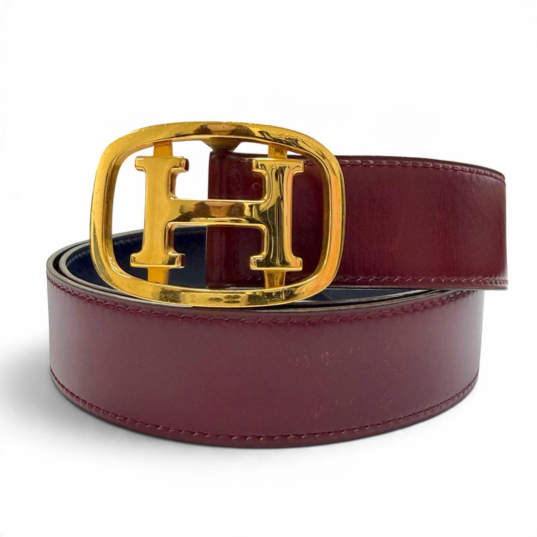 Great HERMES belt H logo buckle, reversible Navy leather mens