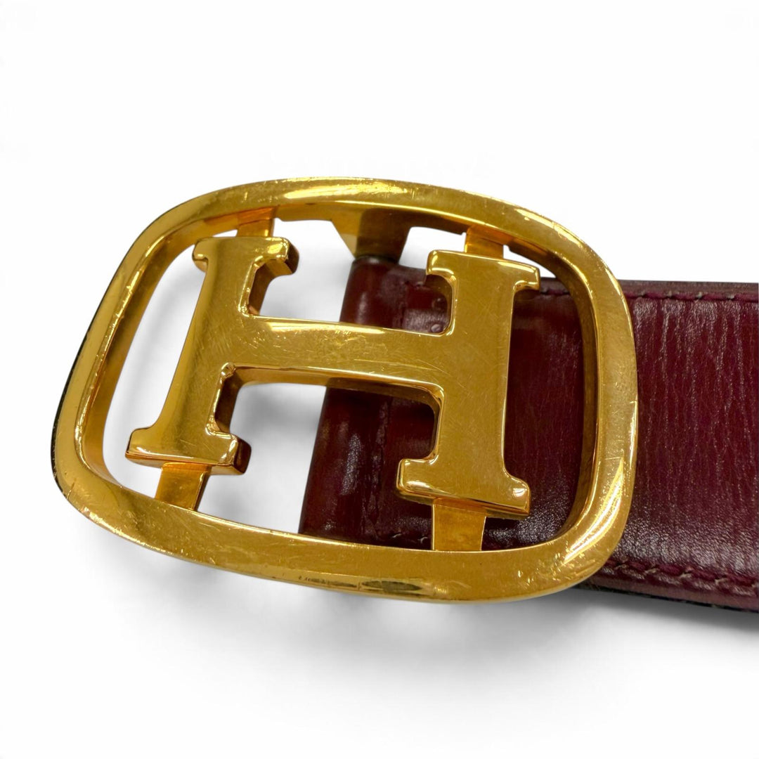 Great HERMES belt H logo buckle, reversible Navy leather mens