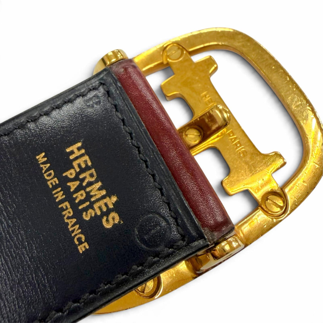 Great HERMES belt H logo buckle, reversible Navy leather mens