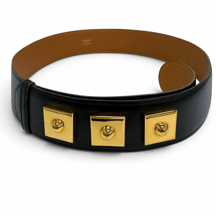 Excellent HERMES belt buckle black leather Women