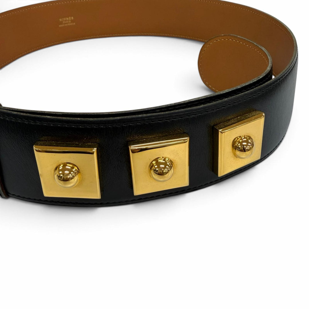 Excellent HERMES belt buckle black leather Women
