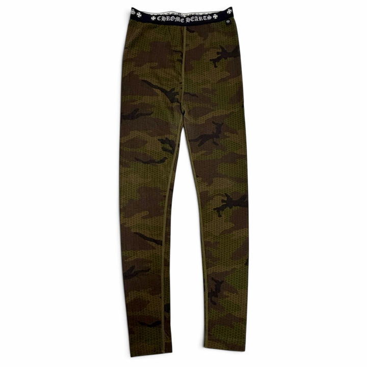 Excellent CHROME HEARTS Pants Camouflage print leggings with waist logo. Khaki L