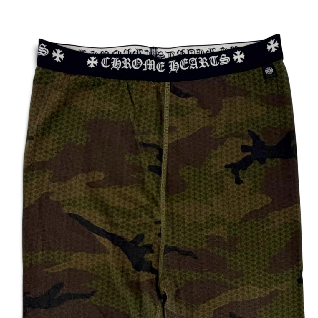 Excellent CHROME HEARTS Pants Camouflage print leggings with waist logo. Khaki L