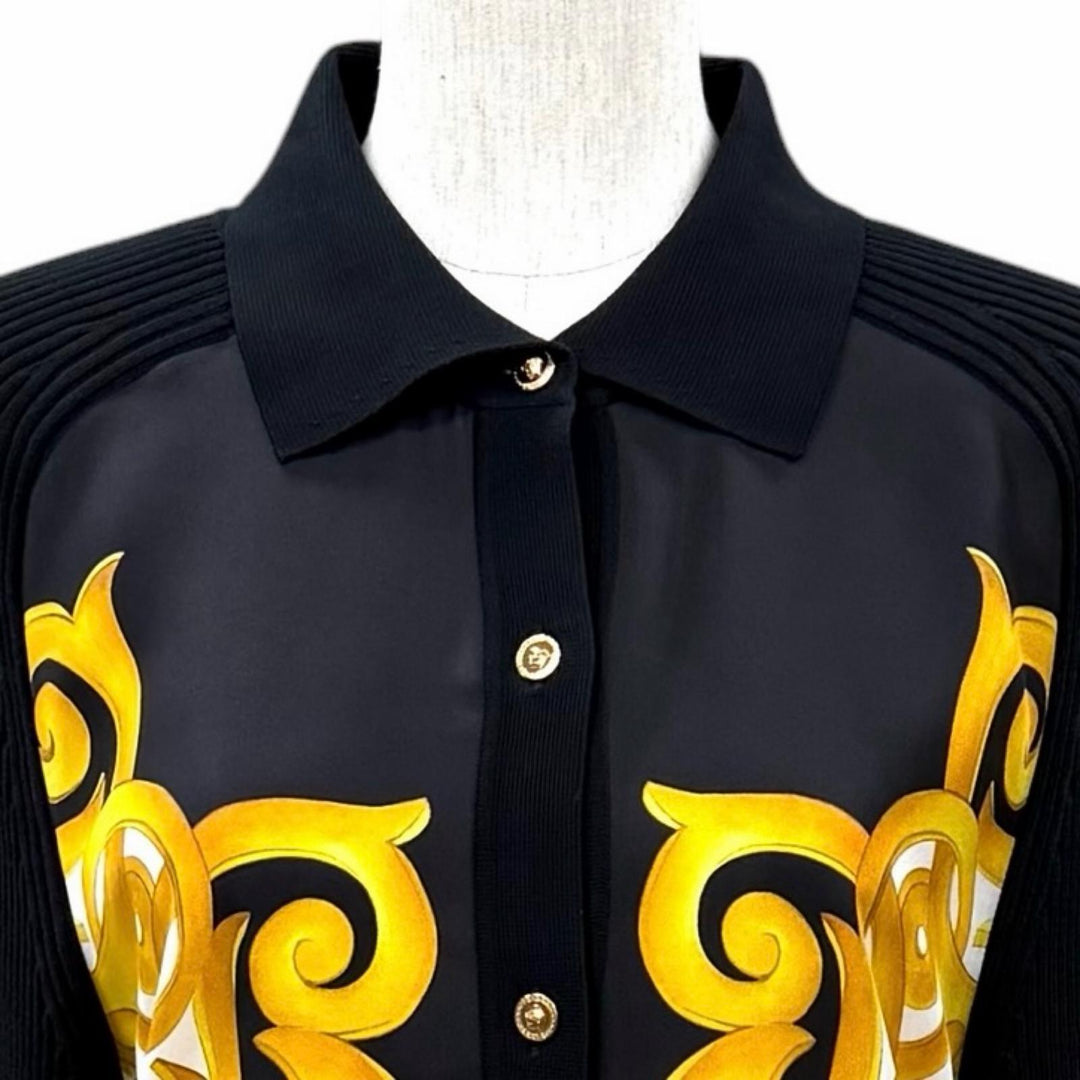 Pristine VERSACE one piece Medusa Button Baroque Knit Shirt silk IT 38