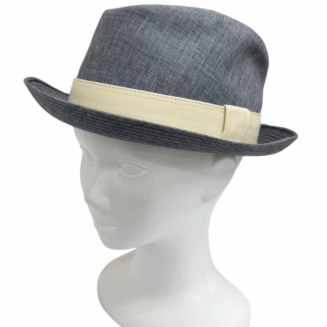 Excellent HERMES hat Fedora hat blue linen mens FR 60