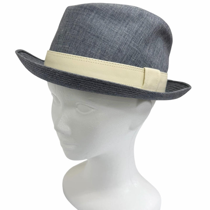 Excellent HERMES hat Fedora hat blue linen mens FR 60
