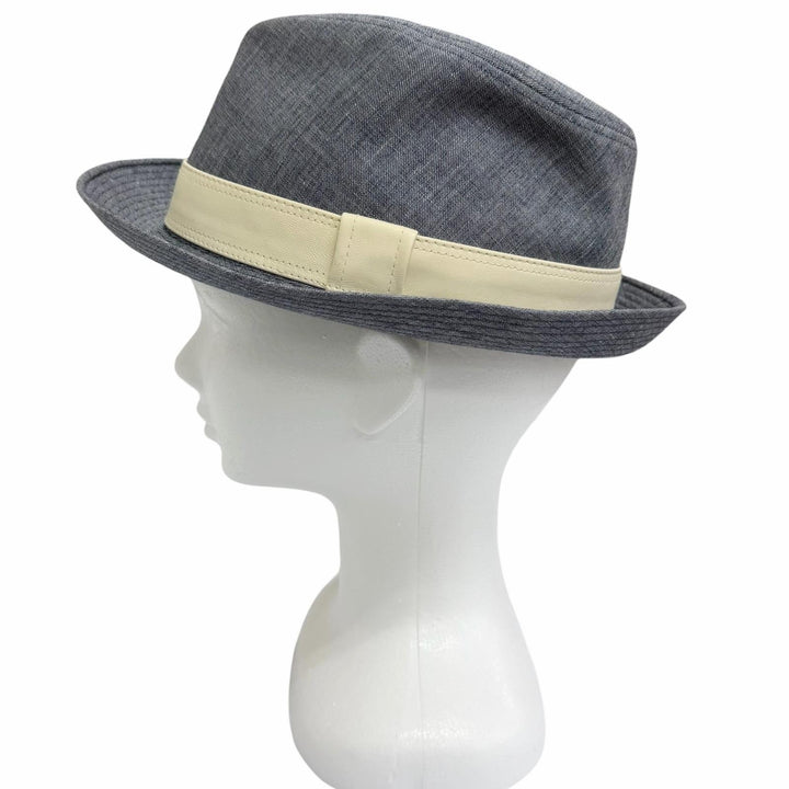 Excellent HERMES hat Fedora hat blue linen mens FR 60