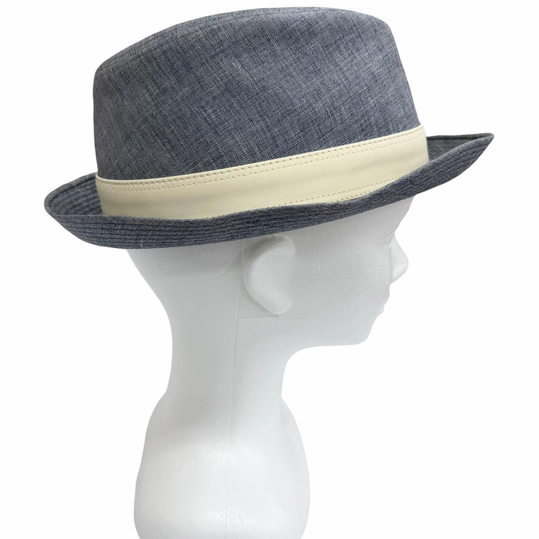 Excellent HERMES hat Fedora hat blue linen mens FR 60