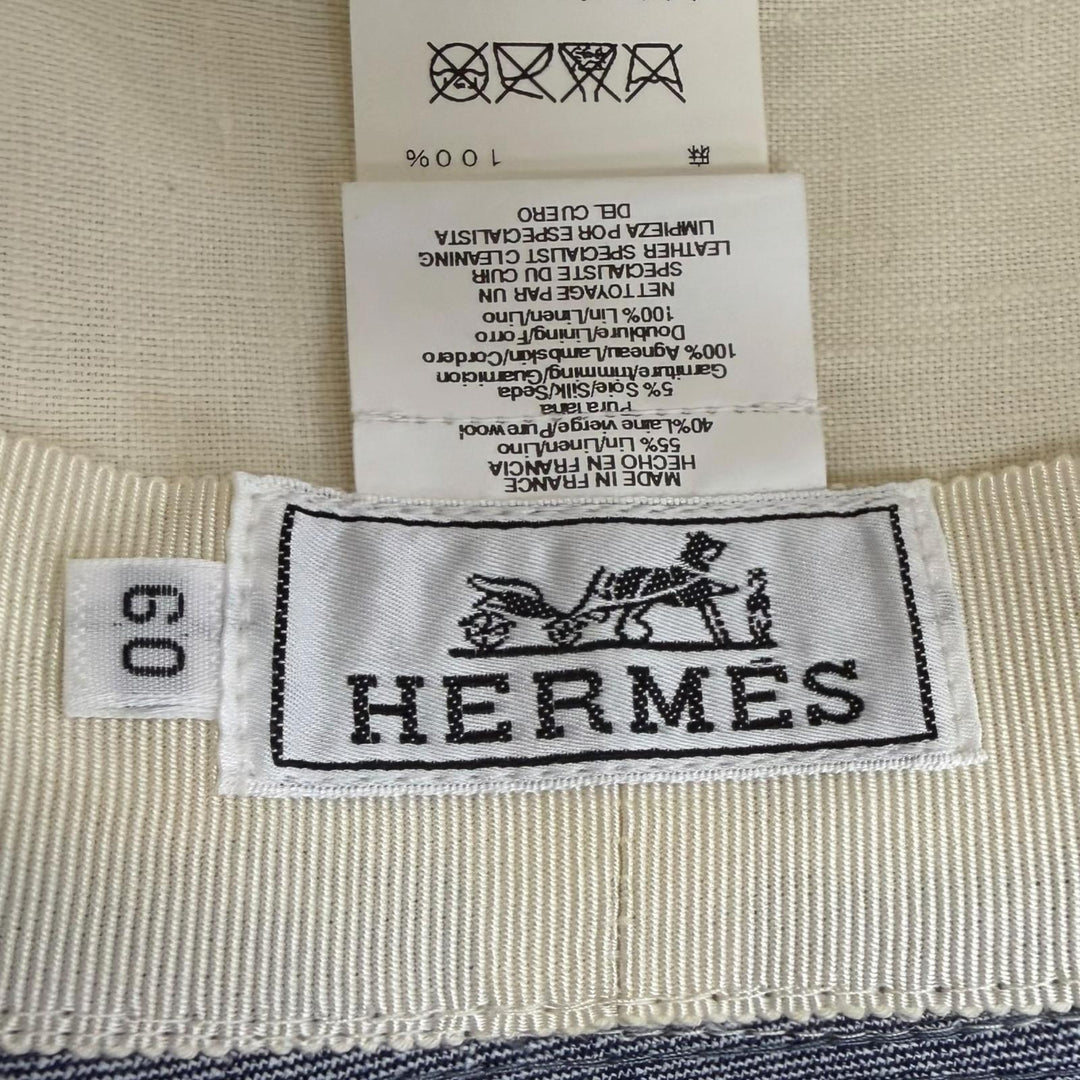 Excellent HERMES hat Fedora hat blue linen mens FR 60