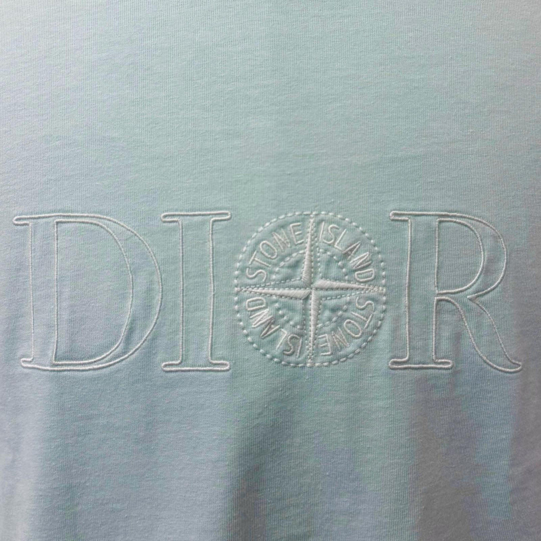 Great DIOR STONE ISLAND Short sleeve T-shirt logo embroidery Light green