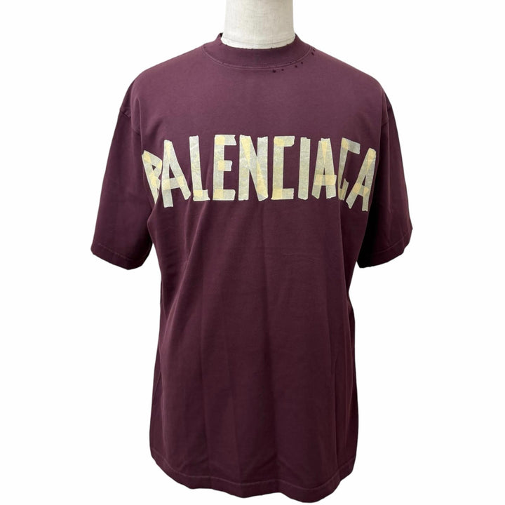Excellent BALENCIAGA Short sleeve T-shirt Tape logo, distressed finish