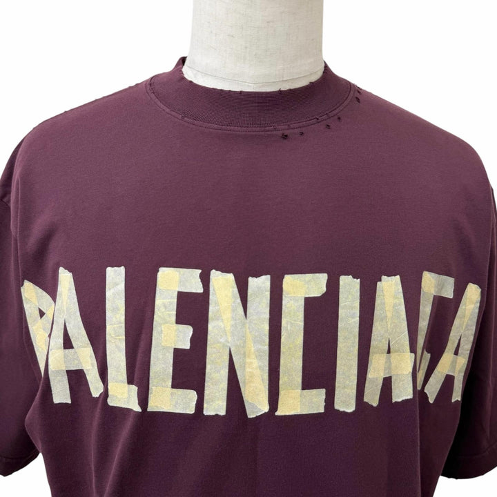 Excellent BALENCIAGA Short sleeve T-shirt Tape logo, distressed finish