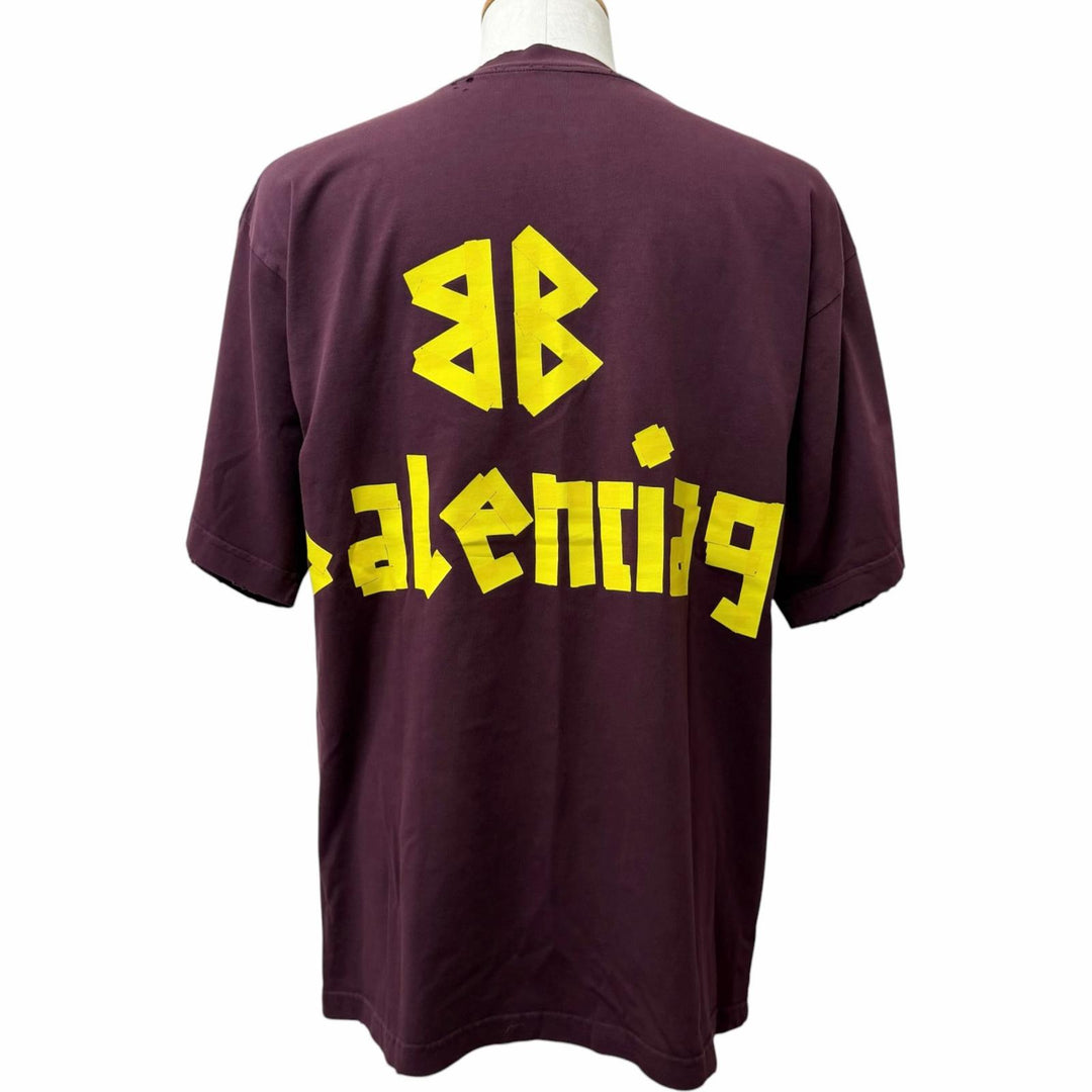 Excellent BALENCIAGA Short sleeve T-shirt Tape logo, distressed finish