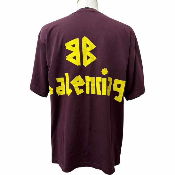 Excellent BALENCIAGA Short sleeve T-shirt Tape logo, distressed finish