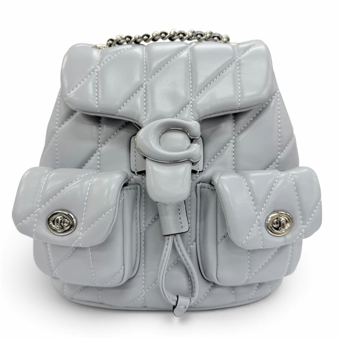 Pristine COACH Backpack Daypack Tabby Quilted Chain Shoulder Leather Blue gray