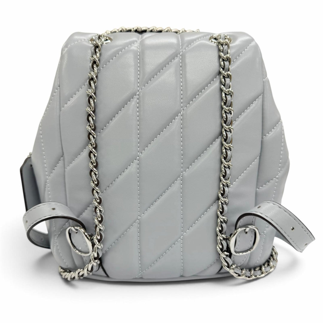 Pristine COACH Backpack Daypack Tabby Quilted Chain Shoulder Leather Blue gray