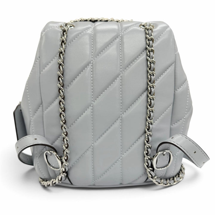 Pristine COACH Backpack Daypack Tabby Quilted Chain Shoulder Leather Blue gray