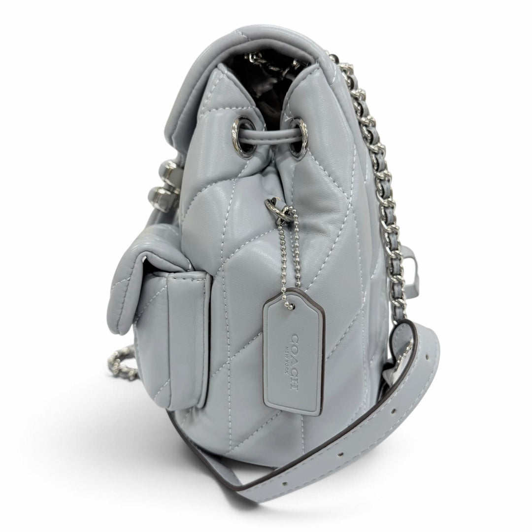 Pristine COACH Backpack Daypack Tabby Quilted Chain Shoulder Leather Blue gray