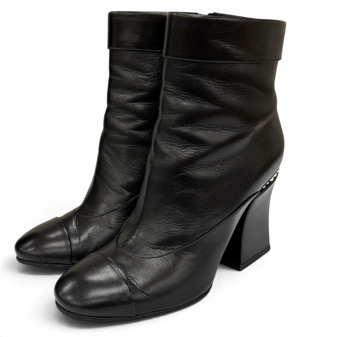 Great CHANEL Ankle boots COCO Mark Eco Pearl included black leather37 22A G39262