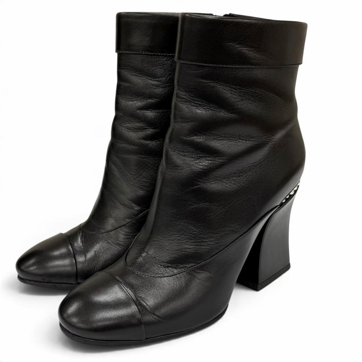 Great CHANEL Ankle boots COCO Mark Eco Pearl included black leather37 22A G39262