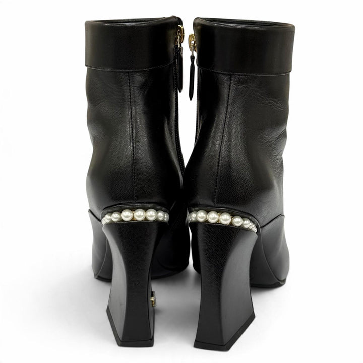 Great CHANEL Ankle boots COCO Mark Eco Pearl included black leather37 22A G39262