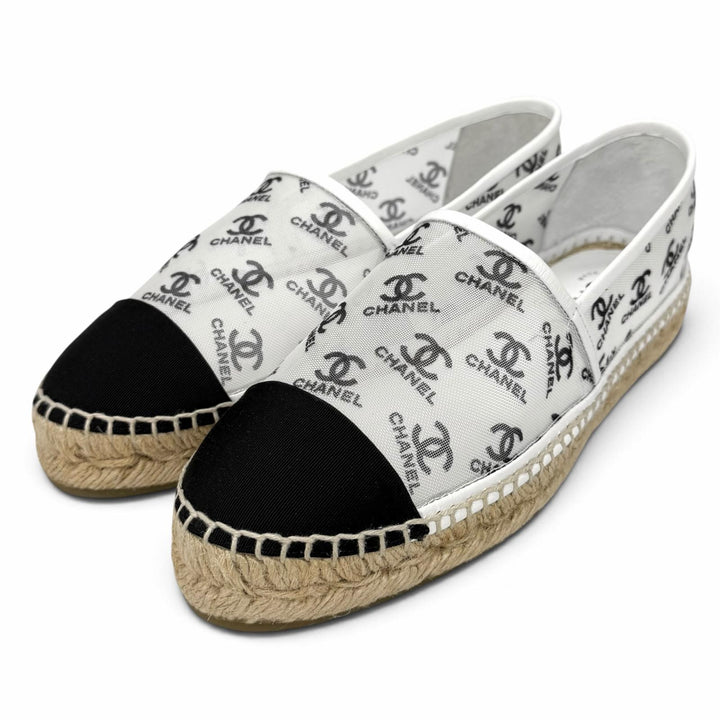 Pristine CHANEL Slip-on COCO Mark mesh espadrilles white mesh Women 37 G34673