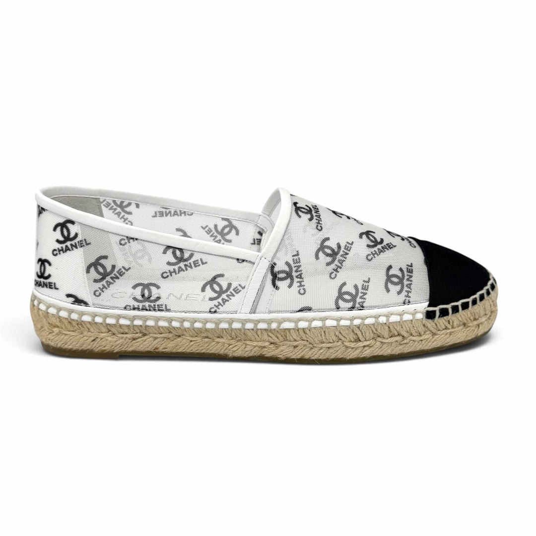 Pristine CHANEL Slip-on COCO Mark mesh espadrilles white mesh Women 37 G34673
