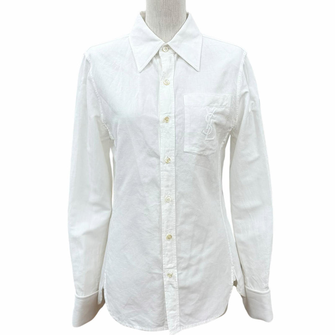Excellent SAINT LAURENT PARIS Long sleeve shirt YSL embroidery cotton 34 671299