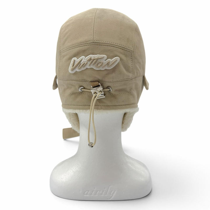 Excellent LOUIS VUITTON cap Cap Monogram Flower Ear Warmers beige Mouton M7247A