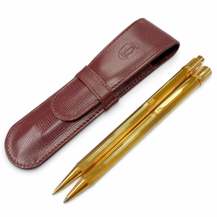 Great Cartier Must de Cartier Ballpoint pen and mechanical pencil set of 2 gold