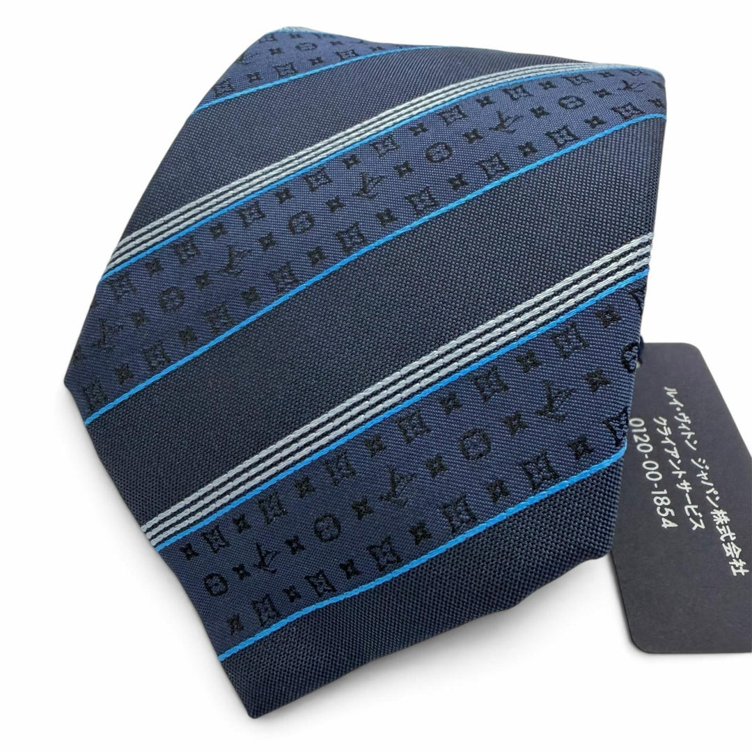 Pristine LOUIS VUITTON tie Cravat Monogram Stripy silk mens M73193