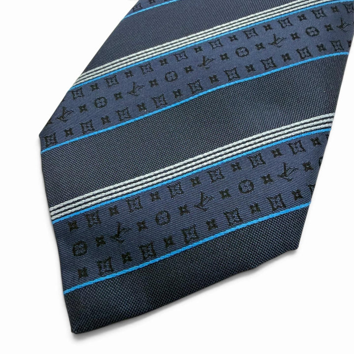 Pristine LOUIS VUITTON tie Cravat Monogram Stripy silk mens M73193