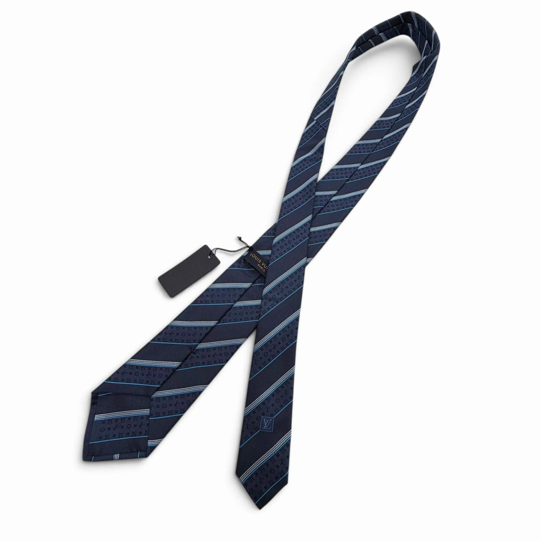 Pristine LOUIS VUITTON tie Cravat Monogram Stripy silk mens M73193