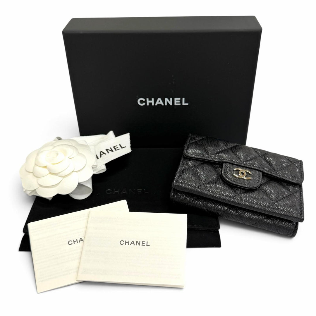 Excellent CHANEL COCO Mark Compact Wallet Tri-fold Wallet with Random Number