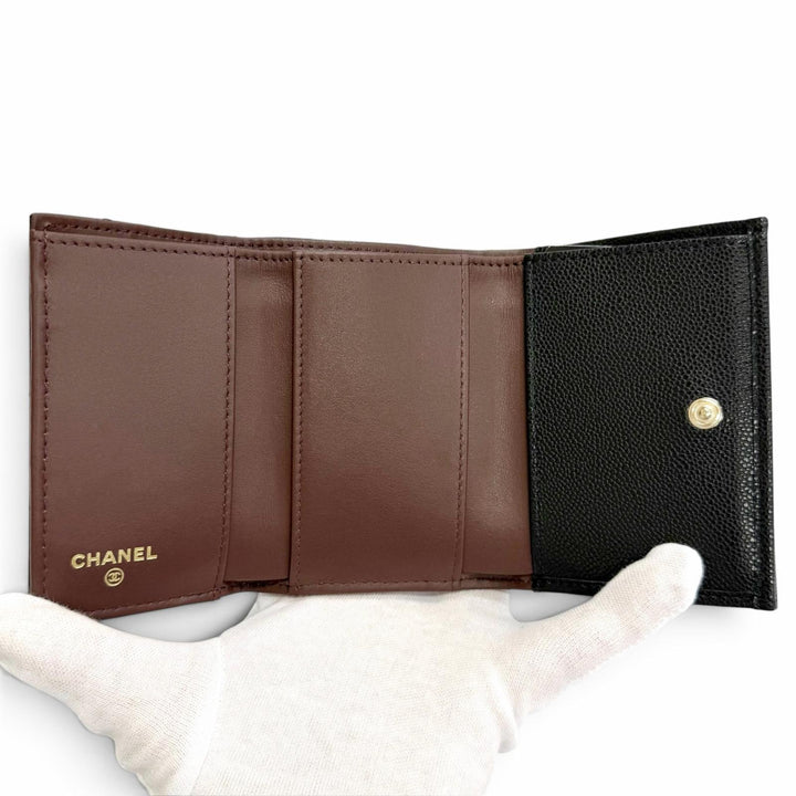 Excellent CHANEL COCO Mark Compact Wallet Tri-fold Wallet with Random Number