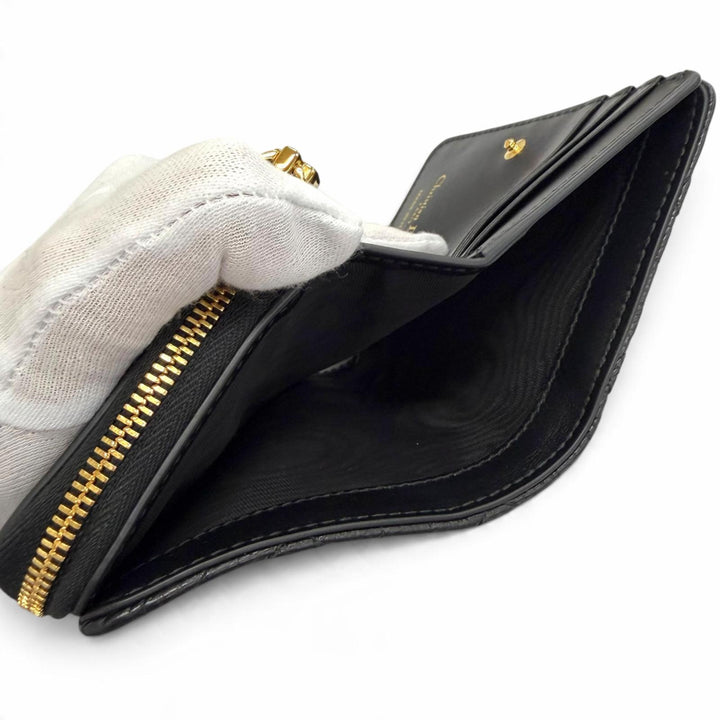 Pristine Christian Dior Dior Caro Acacias Cannage Leather Compact Wallet