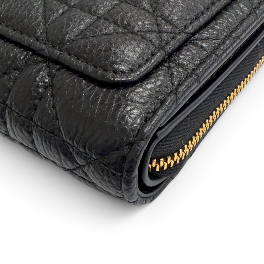 Pristine Christian Dior Dior Caro Acacias Cannage Leather Compact Wallet