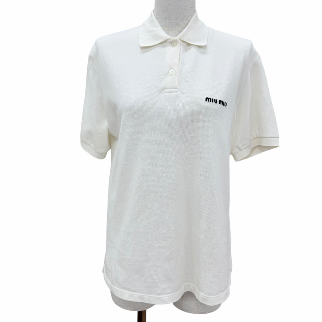 Great MIUMIU Short sleeve polo shirt Logo embroidery cotton pique white XS