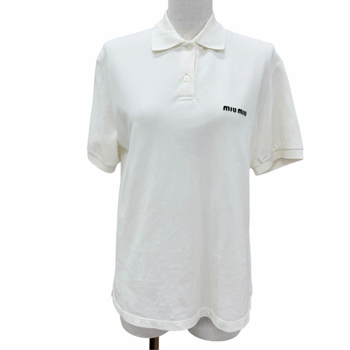 Great MIUMIU Short sleeve polo shirt Logo embroidery cotton pique white XS