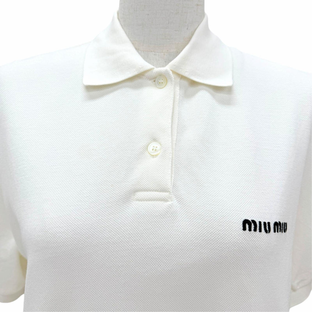 Great MIUMIU Short sleeve polo shirt Logo embroidery cotton pique white XS