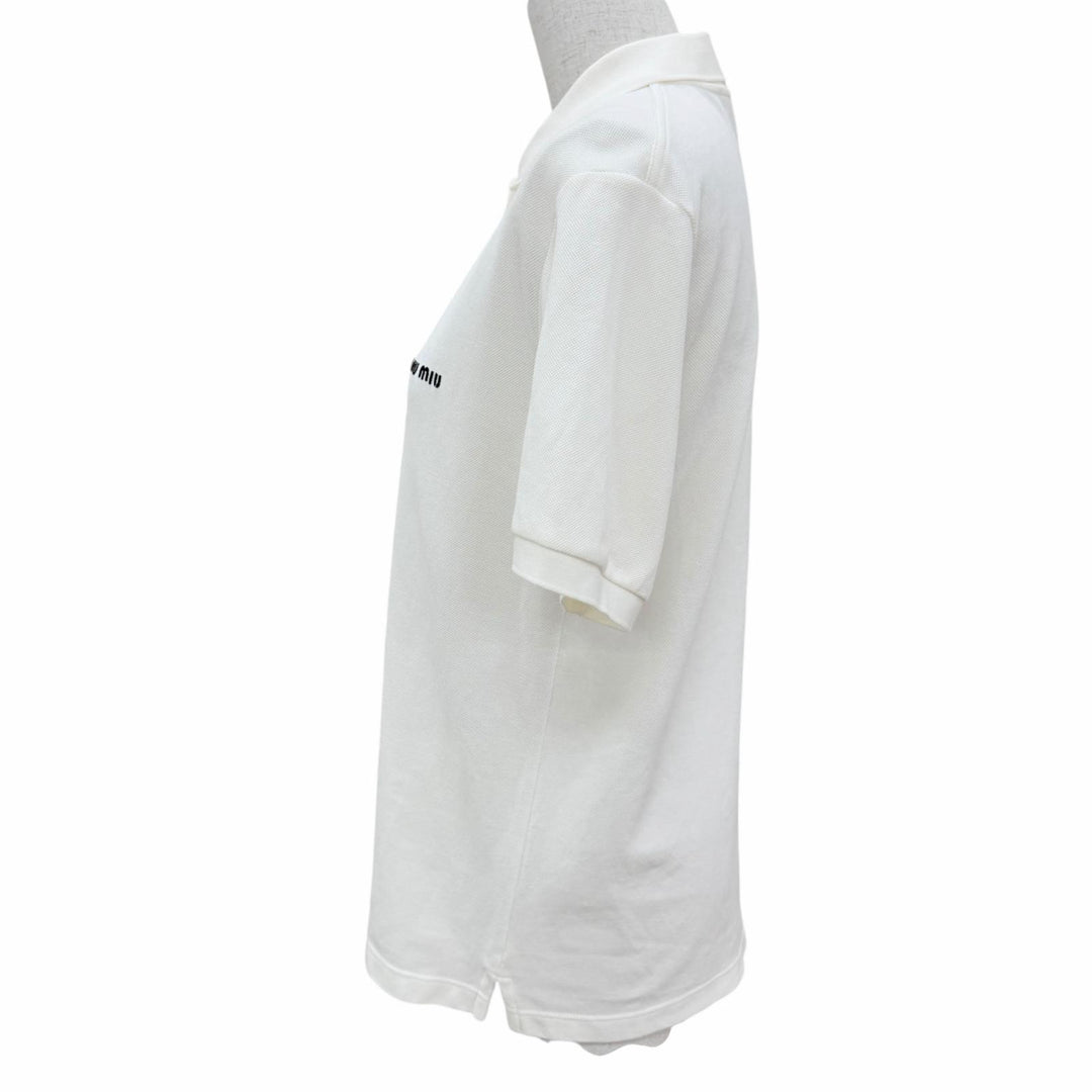 Great MIUMIU Short sleeve polo shirt Logo embroidery cotton pique white XS