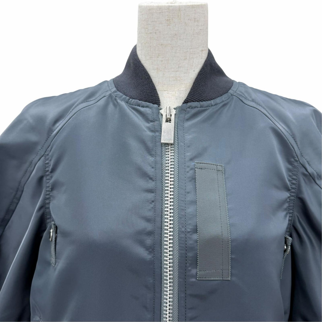 Excellent Sacai Bomber jacket Nylon Twill Blouson Padded ZIP UP Gray 1 25-07672