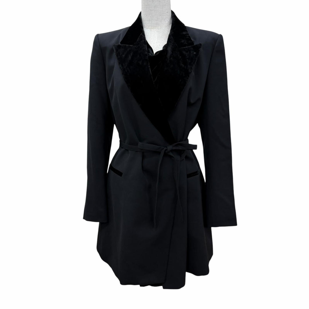 Pristine Jean Paul Gaultier FEMME Jacket Velvet trim design black wool Women 40