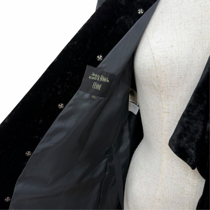 Pristine Jean Paul Gaultier FEMME Jacket Velvet trim design black wool Women 40