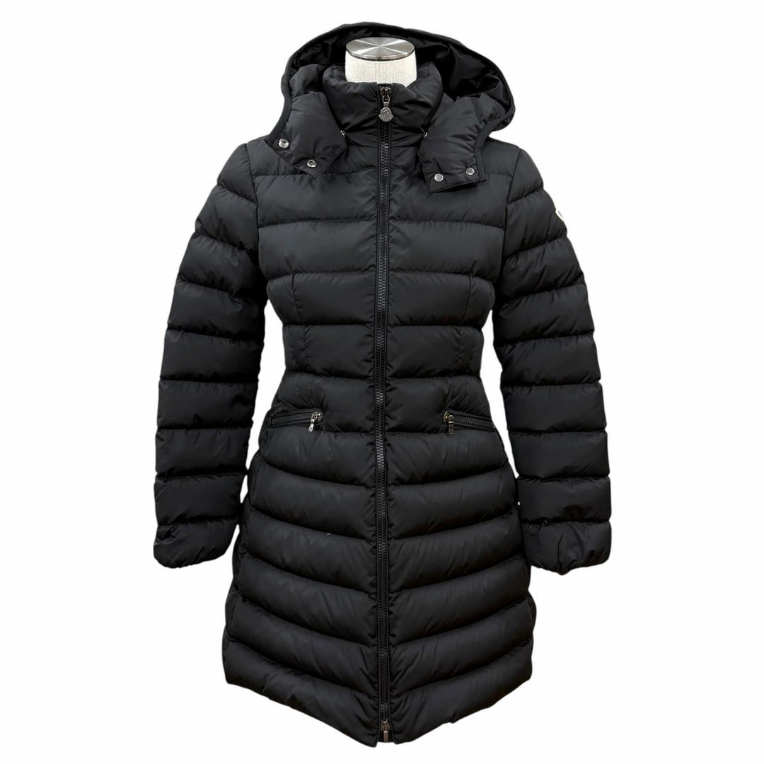Great MONCLER down coat CHARPAL Logo patch Hooded ZIP UP black Nylon Women