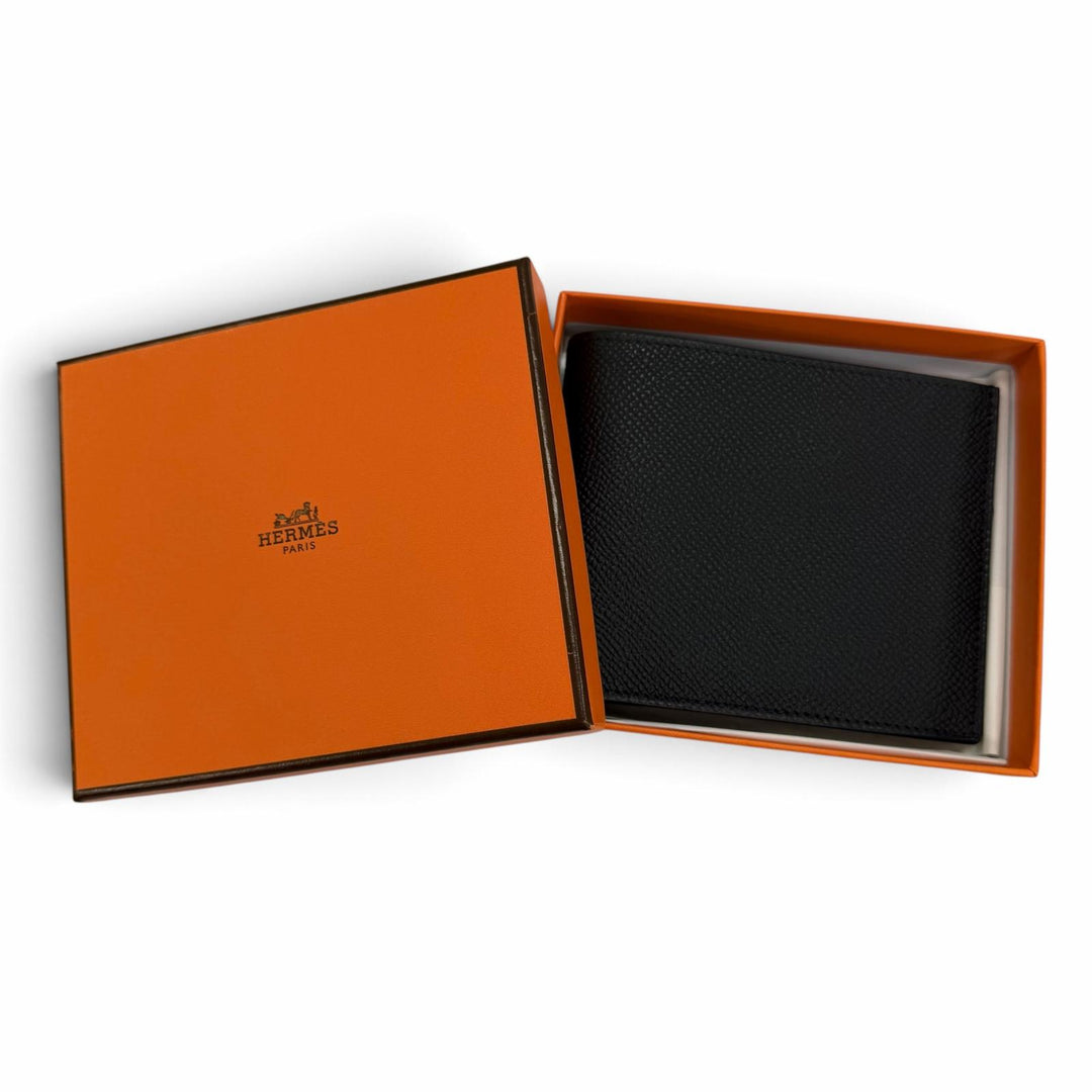 Pristine HERMES Bifold Wallet Citizen Twill Compact black Epsom Leather Women