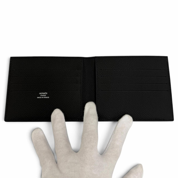 Pristine HERMES Bifold Wallet Citizen Twill Compact black Epsom Leather Women