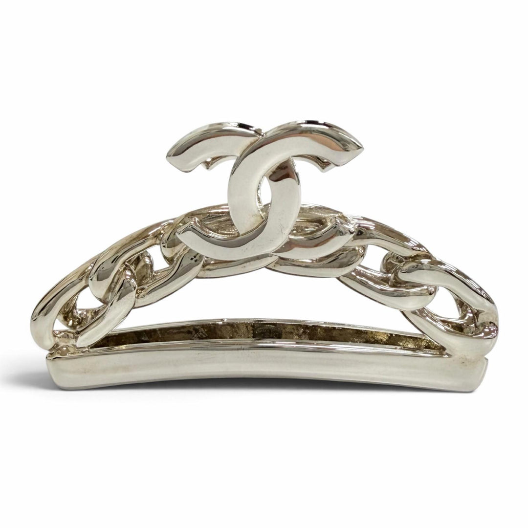 Great CHANEL COCO Mark Chain Motif Hair Clip Hair Accessory Silver 98P A09795